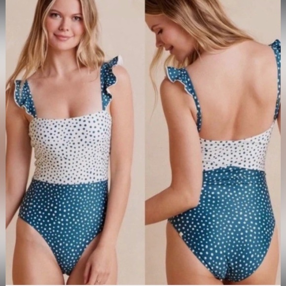 Summersalt The Ruffle Oasis One Piece Swimsuit On The Dot Seaweed Green White 8 - Picture 3 of 14
